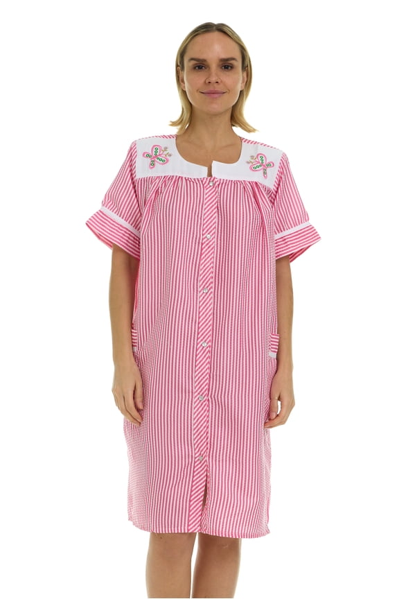 House Dresses for Women with Pockets - Lightweight Breathable Short Sleeve Muumuu & Nightgowns - Snap Front Housecoat and Dusters for Women