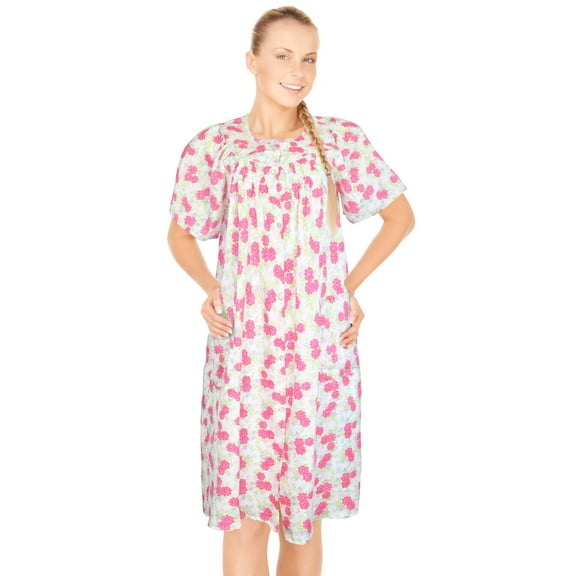 JEFFRICO House Dresses for Women with Pockets - Lightweight Breathable Short Sleeve Muumuu & Nightgowns - Snap Front Housecoat and Dusters for Women