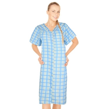 JEFFRICO House Dresses for Women with Pockets - Lightweight Breathable Short Sleeve Muumuu & Nightgowns - Snap Front Housecoat and Dusters for Women