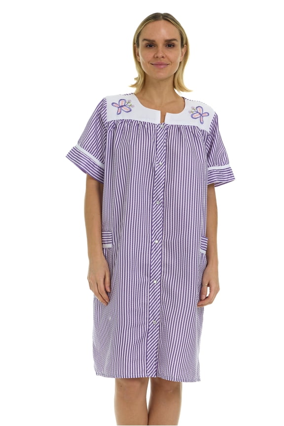 House Dresses for Women with Pockets - Lightweight Breathable Short Sleeve Muumuu & Nightgowns - Snap Front Housecoat and Dusters for Women