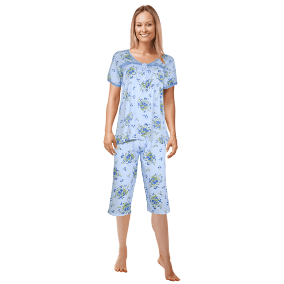 JEFFRICO Pajamas For Women Capri Set Sleepwear Soft Pajamas Short Sleeve Pajama Sleepshirt With Capri Pants