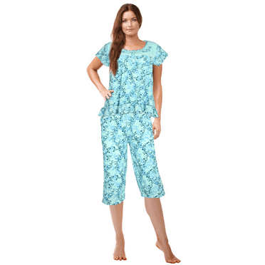 JEFFRICO Pajamas For Women Capri Set Sleepwear Soft Pajamas Short Sleeve Pajama Sleepshirt With Capri Pants