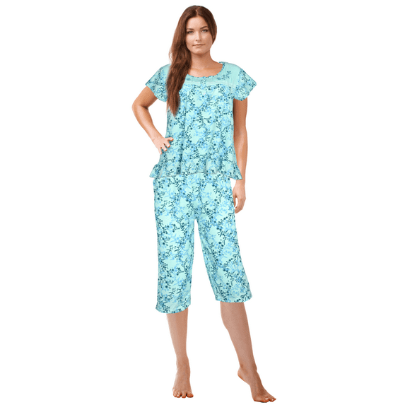JEFFRICO Pajamas For Women Capri Set Sleepwear Soft Pajamas Short Sleeve Pajama Sleepshirt With Capri Pants