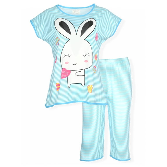 JEFFRICO Pajamas For Women Capri Set Sleepwear Soft Pajamas Short Sleeve Pajama Sleepshirt With Capri Pants