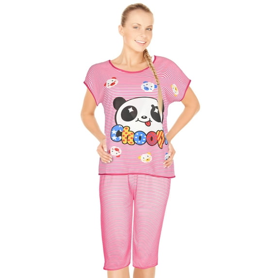 JEFFRICO Pajamas For Women Capri Set Sleepwear Soft Pajamas Short Sleeve Pajama Sleepshirt With Capri Pants