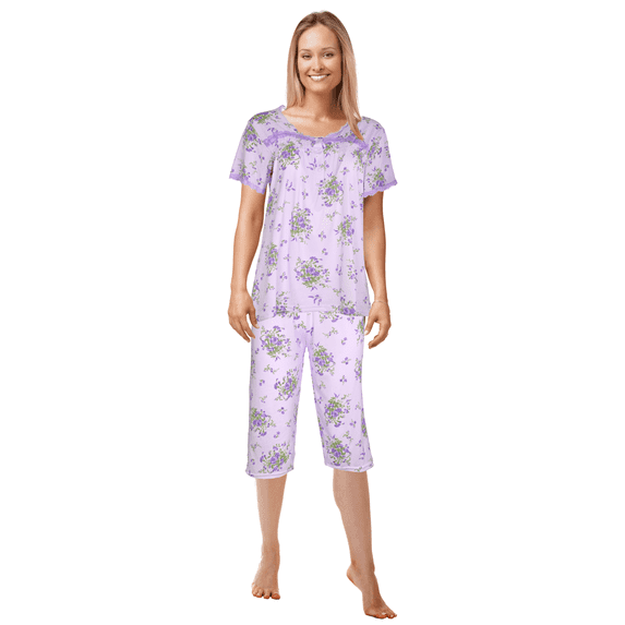 JEFFRICO Pajamas For Women Capri Set Sleepwear Soft Pajamas Short Sleeve Pajama Sleepshirt With Capri Pants
