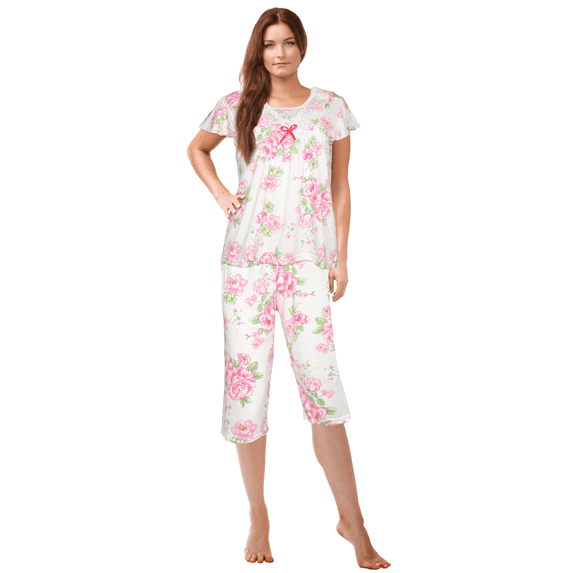 JEFFRICO Pajamas For Women Capri Set Sleepwear Soft Pajamas Short Sleeve Pajama Sleepshirt With Capri Pants