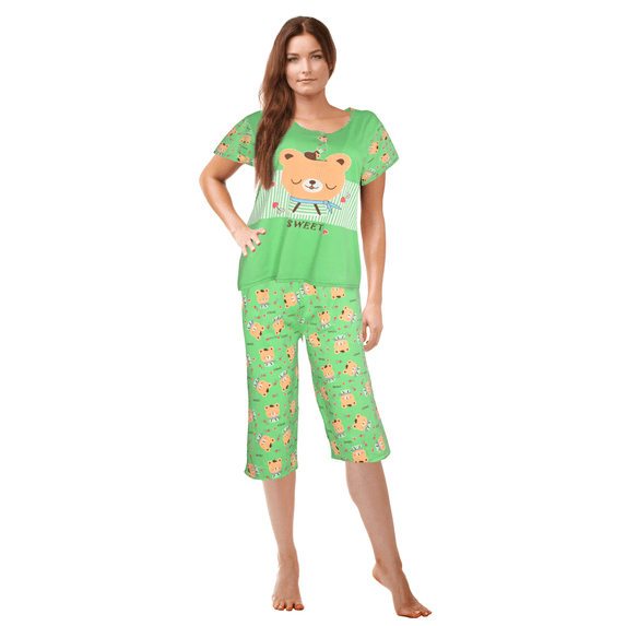 JEFFRICO Pajamas For Women Capri Set Sleepwear Soft Pajamas Short Sleeve Pajama Sleepshirt With Capri Pants