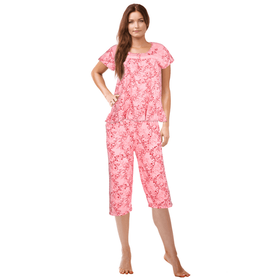 JEFFRICO Pajamas For Women Capri Set Sleepwear Soft Pajamas Short Sleeve Pajama Sleepshirt With Capri Pants