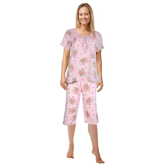 JEFFRICO Pajamas For Women Capri Set Sleepwear Soft Pajamas Short Sleeve Pajama Sleepshirt With Capri Pants