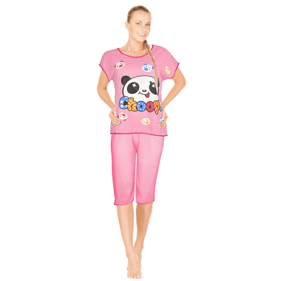 JEFFRICO Pajamas For Women Capri Set Sleepwear Soft Pajamas Short Sleeve Pajama Sleepshirt With Capri Pants