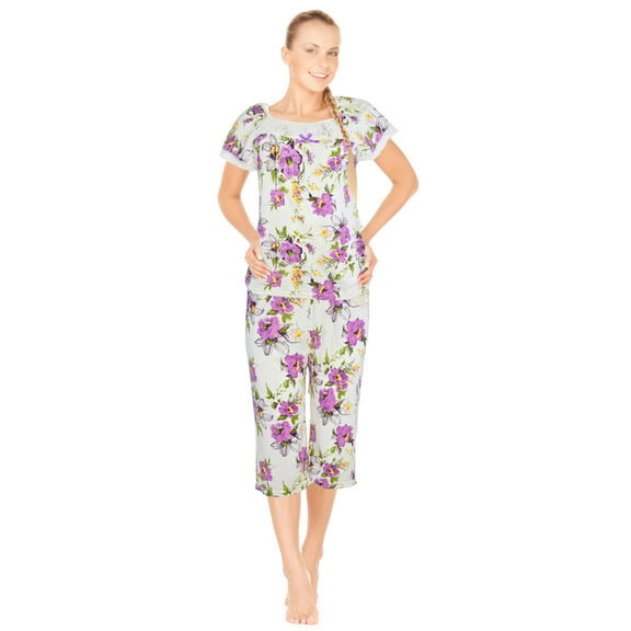 JEFFRICO Pajamas For Women Capri Set Sleepwear Soft Pajamas Short Sleeve Pajama Sleepshirt With Capri Pants