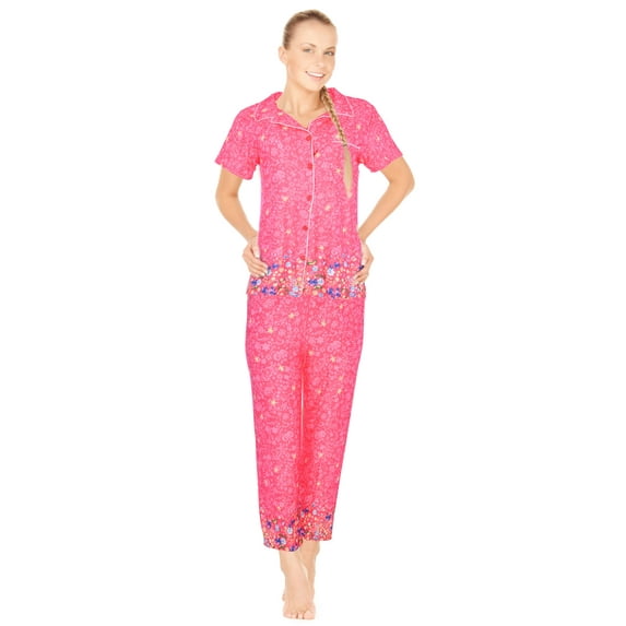 JEFFRICO Pajamas For Women Pajama Set Sleepwear Soft Pajamas Short Sleeve Sleepshirt With Pants