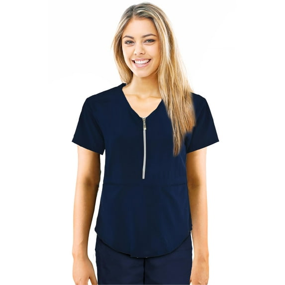 JEFFRICO Scrubs for Women Zipper Front V-Neck Scrub Tops Lightweight Short Sleeve 2 Pocket Scrubs
