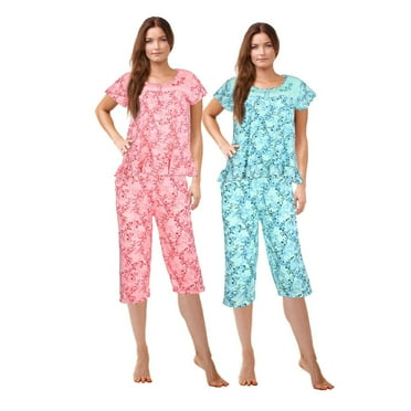 JEFFRICO Womens 2 Pack Capri Set Sleepwear Soft Pajamas Sleep Nightshirts