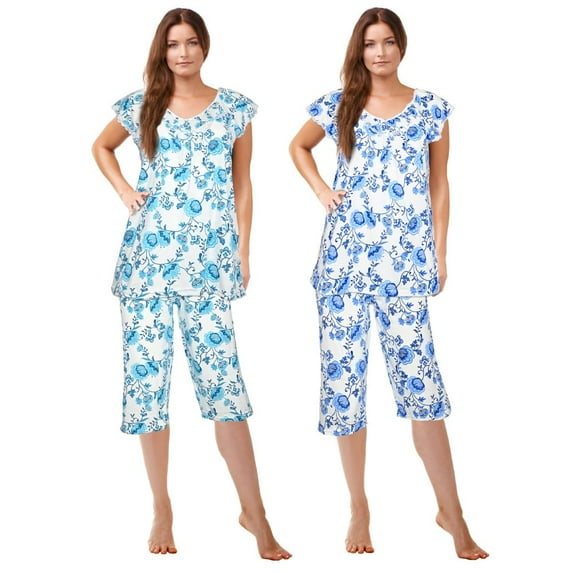 JEFFRICO Womens 2 Pack Capri Set Sleepwear Soft Pajamas Sleep Nightshirts