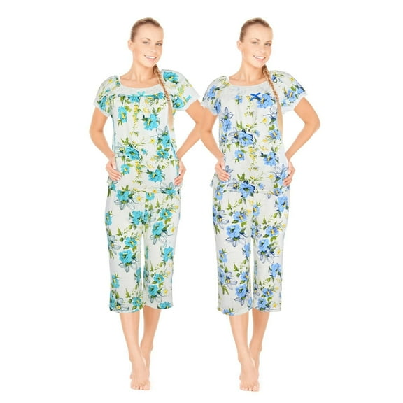 JEFFRICO Womens 2 Pack Capri Set Sleepwear Soft Pajamas Sleep Nightshirts