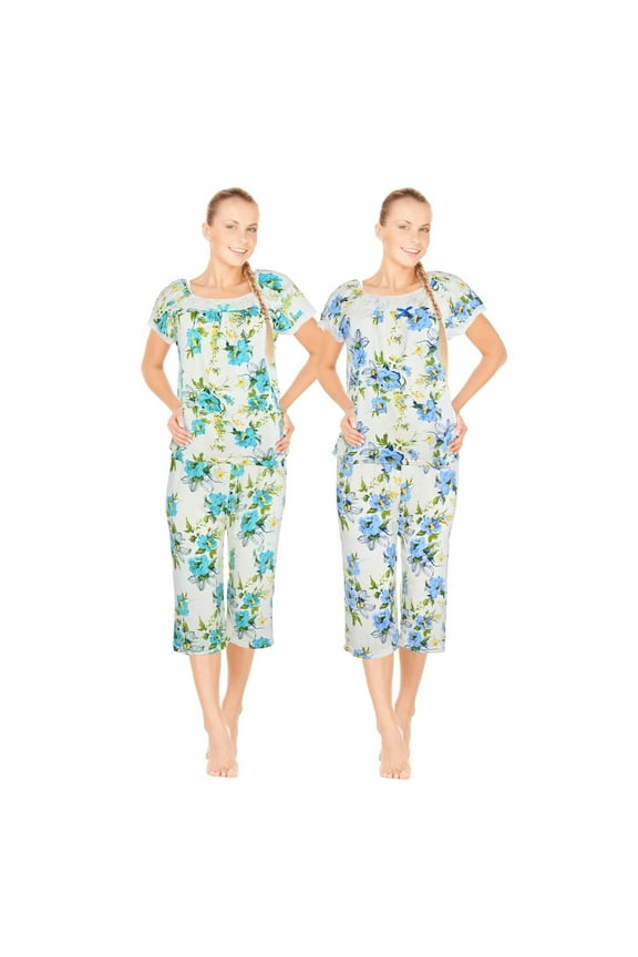 Womens 2 Pack Capri Set Sleepwear Soft Pajamas Sleep Nightshirts