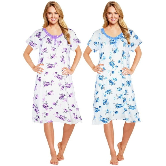 JEFFRICO Womens 2 Pack Nightgowns Short Sleeve Sleepwear Soft Pajama Dress Nightshirts