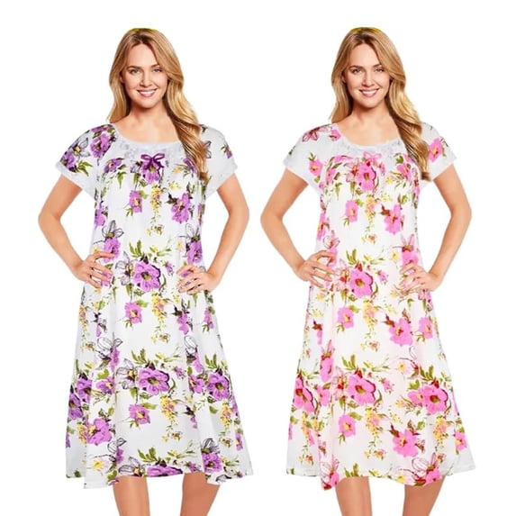JEFFRICO 2 Pack Nightgowns for Women - Short Sleeve Soft Womens Nightgowns & Sleepshirts