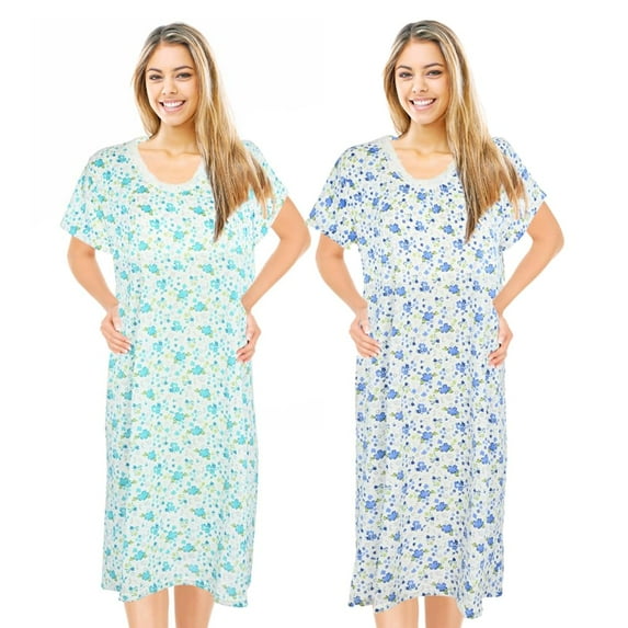 JEFFRICO Womens 2 Pack Nightgowns Short Sleeve Sleepwear Soft Pajama Dress Nightshirts