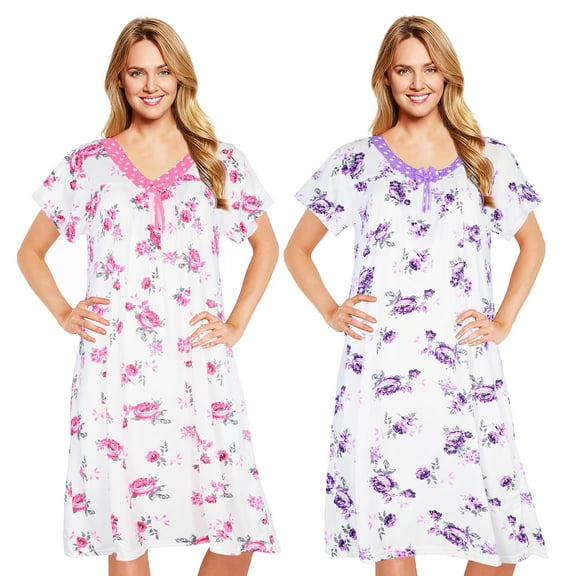 JEFFRICO Womens 2 Pack Nightgowns Short Sleeve Sleepwear Soft Pajama Dress Nightshirts