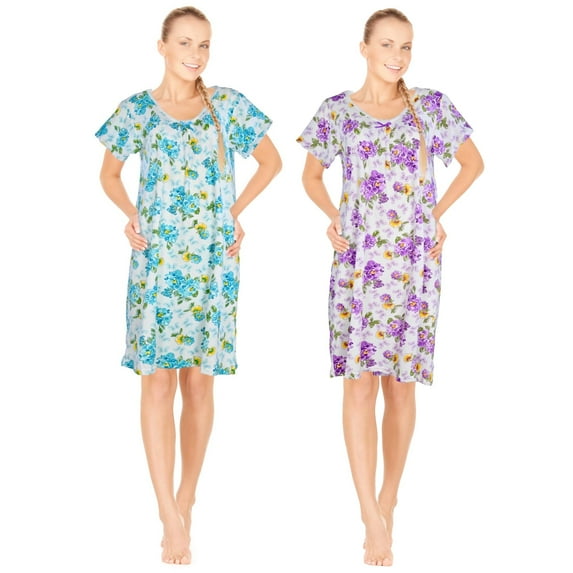 JEFFRICO Womens 2 Pack Nightgowns Short Sleeve Sleepwear Soft Pajama Dress Nightshirts