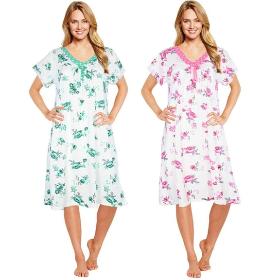 JEFFRICO Womens 2 Pack Nightgowns Short Sleeve Sleepwear Soft Pajama Dress Nightshirts