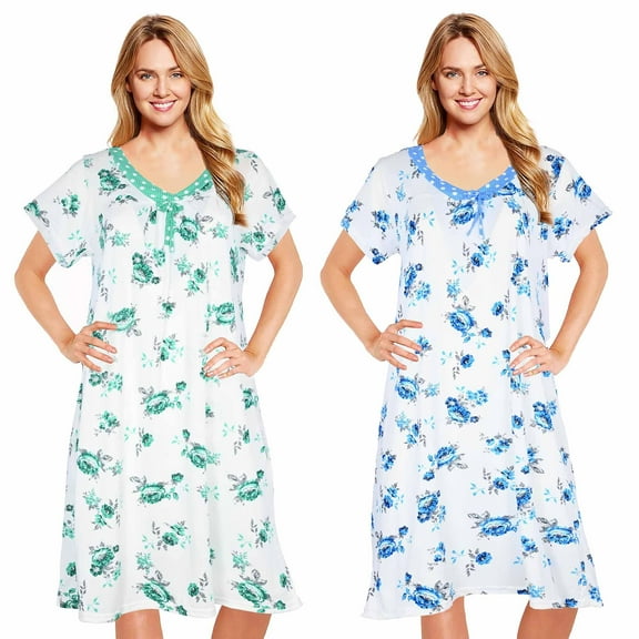 JEFFRICO Womens 2 Pack Nightgowns Short Sleeve Sleepwear Soft Pajama Dress Nightshirts