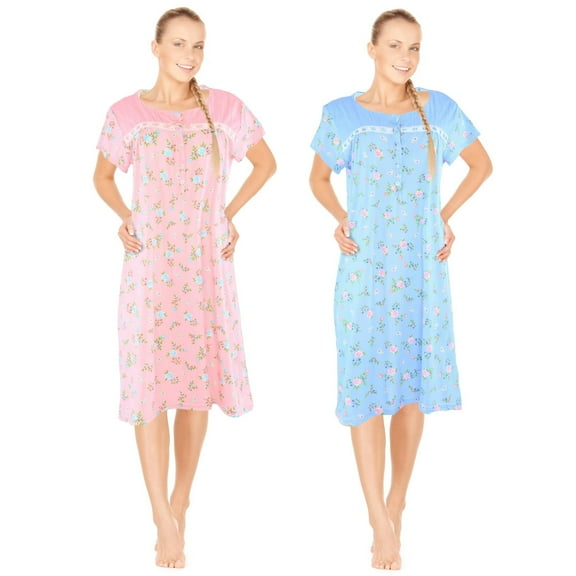 JEFFRICO Womens 2 Pack Nightgowns Short Sleeve Sleepwear Soft Pajama Dress Nightshirts