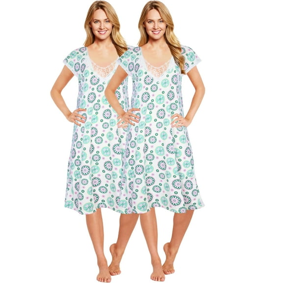 JEFFRICO Womens 2 Pack Nightgowns Short Sleeve Sleepwear Soft Pajama Dress Nightshirts