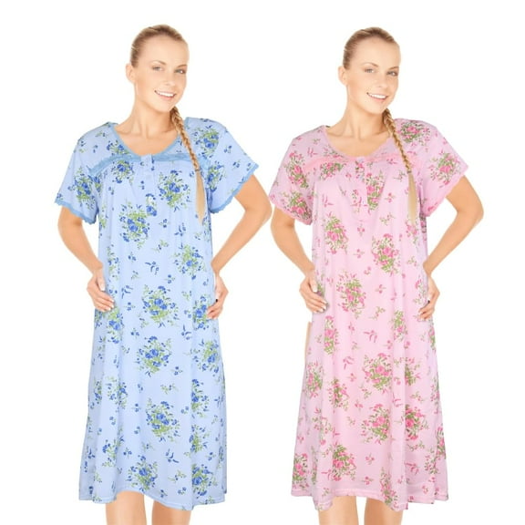 JEFFRICO Womens 2 Pack Nightgowns Short Sleeve Sleepwear Soft Pajama Dress Nightshirts