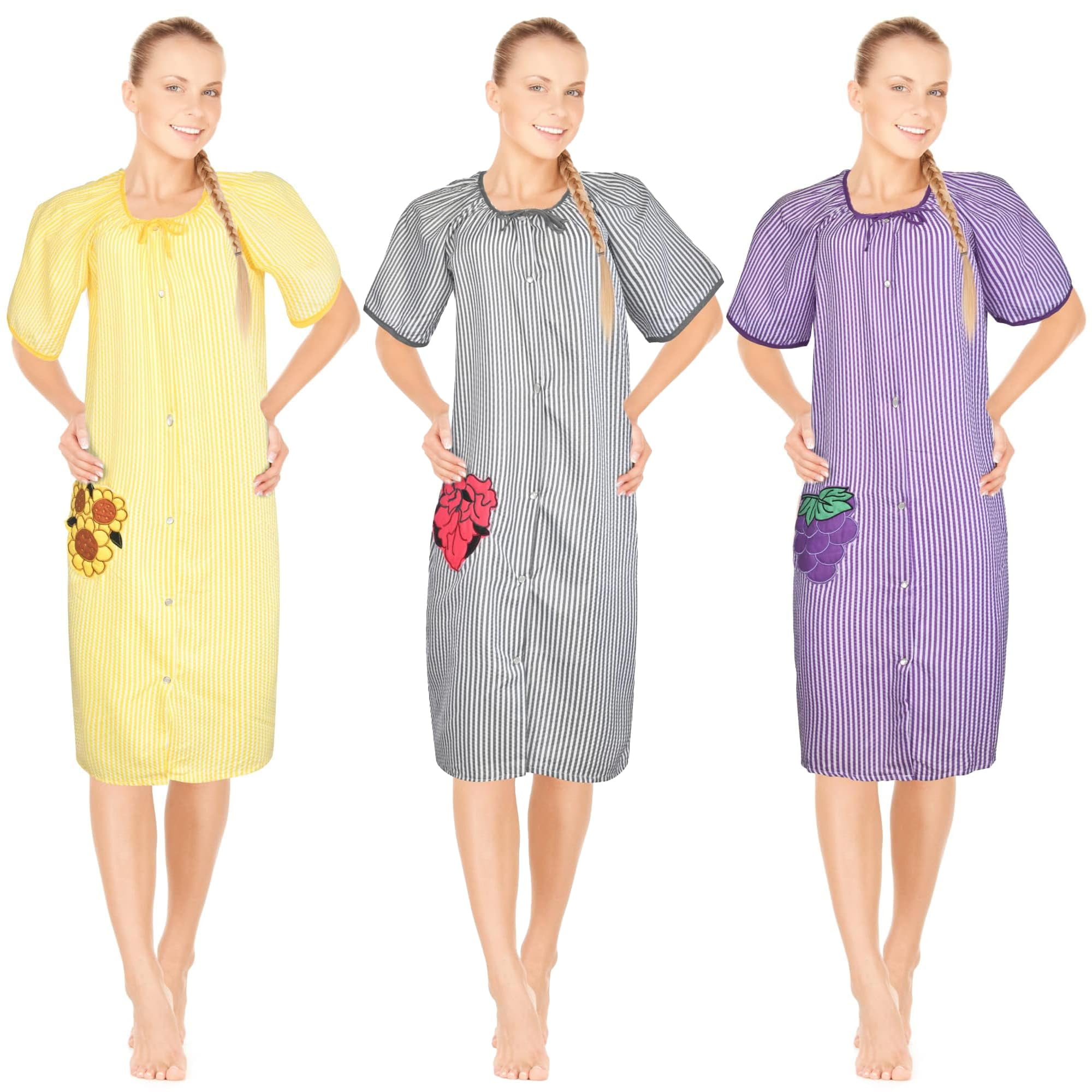 JEFFRICO Womens 3 Pack Dusters For Women Snap Front Housecoat Lounger ...