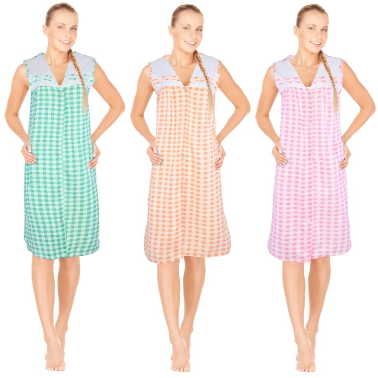 Jeffrico 3pk House Dresses for Women, Pockets, Lightweight Sleeveless