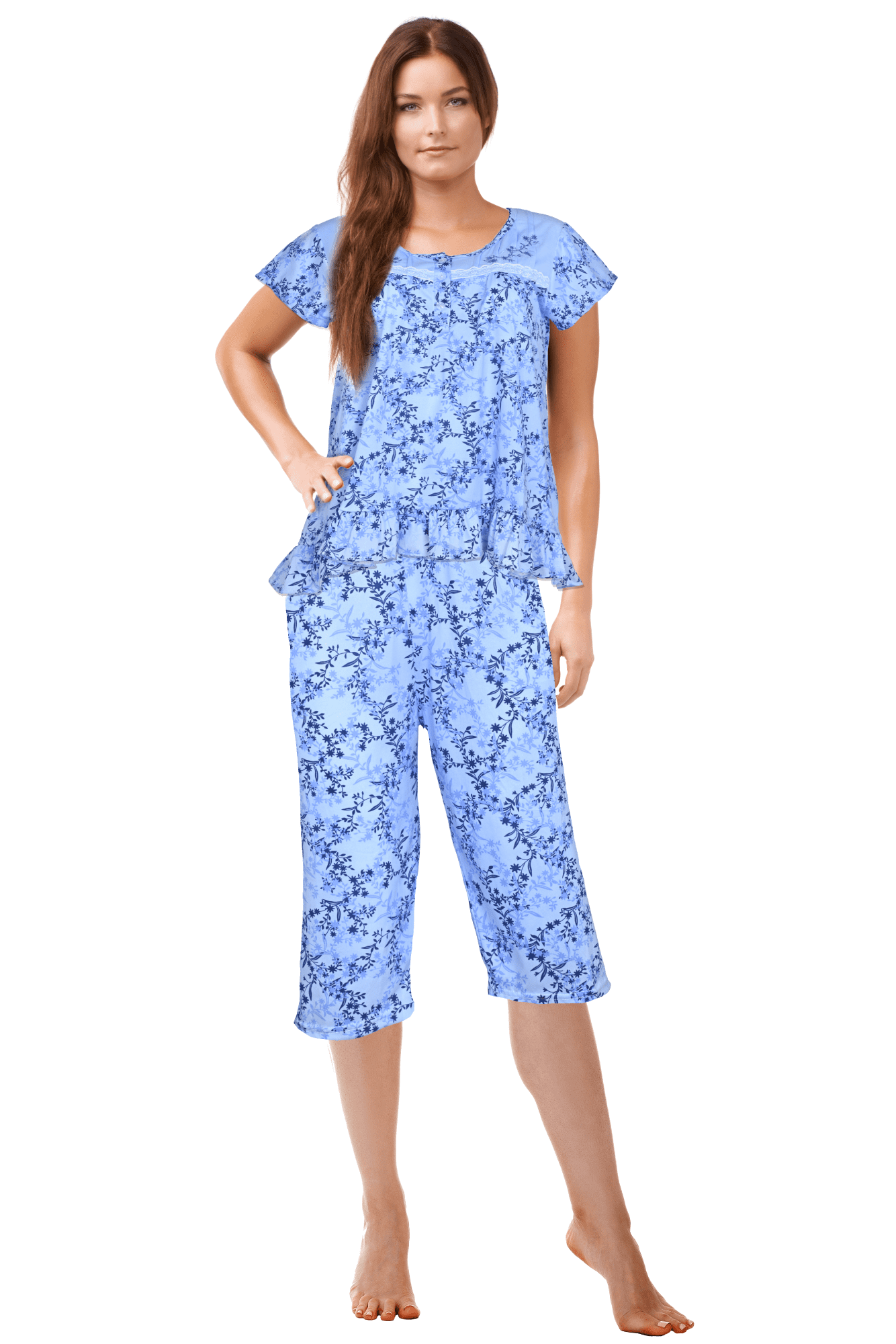 JEFFRICO Womens Capri Set Sleepwear Soft Pajamas Sleep Nightshirts