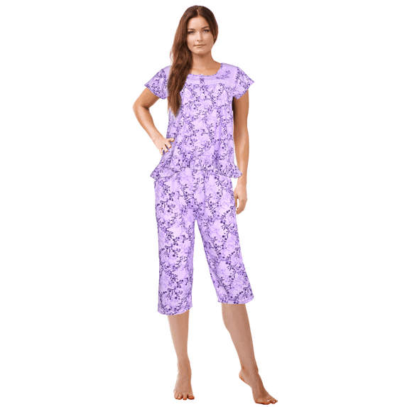 JEFFRICO Pajamas For Women Capri Set Sleepwear Soft Pajamas Short Sleeve Pajama Sleepshirt With Capri Pants