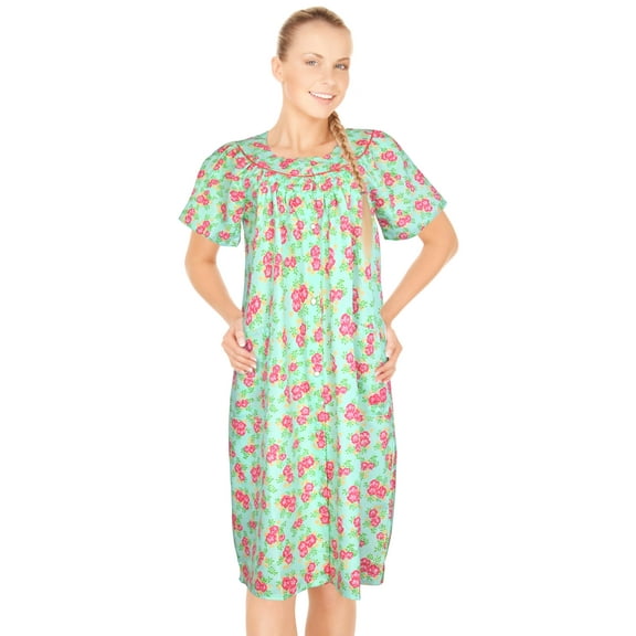 JEFFRICO House Dresses for Women with Pockets - Lightweight Breathable Short Sleeve Muumuu & Nightgowns - Snap Front Housecoat and Dusters for Women