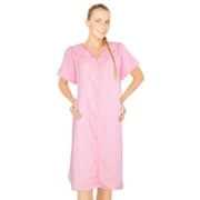 JEFFRICO House Dresses for Women with Pockets - Lightweight Breathable Short Sleeve Muumuu & Nightgowns - Snap Front Housecoat and Dusters for Women