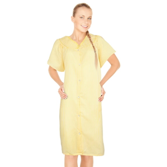 JEFFRICO House Dresses for Women with Pockets - Lightweight Breathable Short Sleeve Muumuu & Nightgowns - Snap Front Housecoat and Dusters for Women