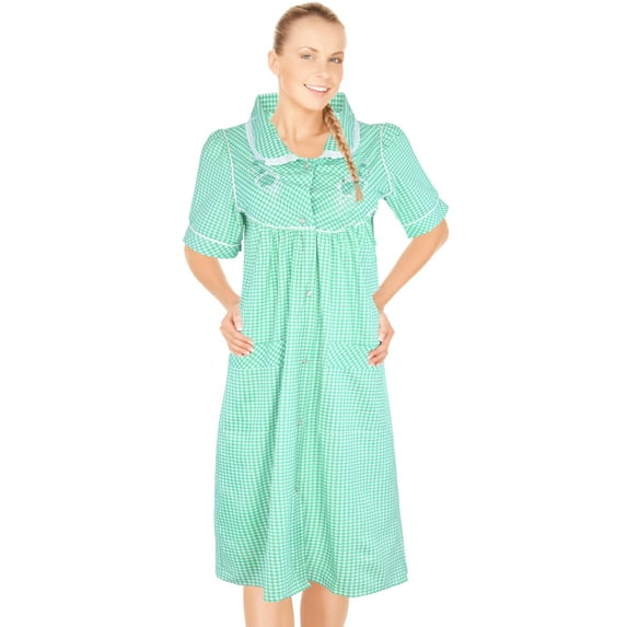 JEFFRICO House Dresses for Women with Pockets - Lightweight Breathable Short Sleeve Muumuu & Nightgowns - Snap Front Housecoat and Dusters for Women Plus Size