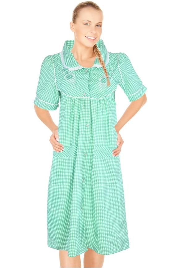 House Dresses for Women with Pockets - Lightweight Breathable Short Sleeve Muumuu & Nightgowns - Snap Front Housecoat and Dusters for Women Plus Size