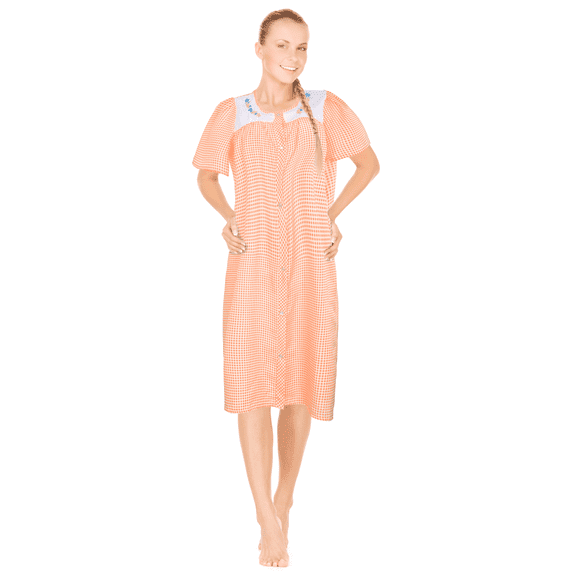 JEFFRICO Womens Dusters For Women Snap Front Housecoat Lounger Duster House Dress Short Sleeve Nightgowns Pajamas Robe Plus Size
