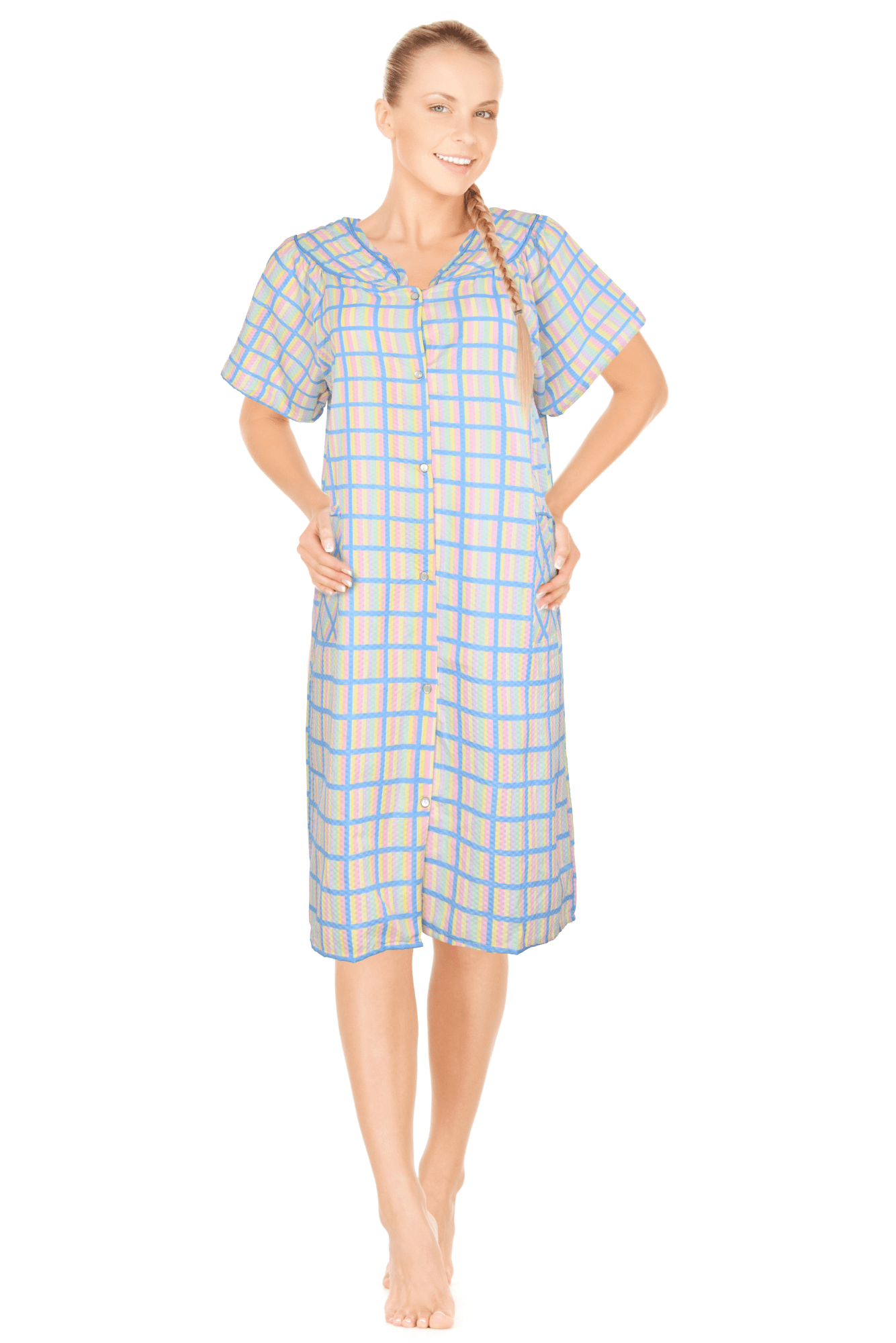 JEFFRICO Women s Snap Front Housecoat Duster Dress UK Ubuy