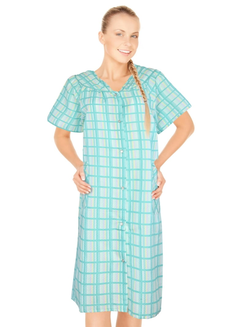 Jeffrico House Dresses for Women, Cotton Blend with Pockets, Snap Front,  Short Sleeve Muumuus - Walmart.com