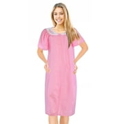 JEFFRICO House Dresses for Women with Pockets - Lightweight Breathable Short Sleeve Muumuu & Nightgowns - Snap Front Housecoat and Dusters for Women