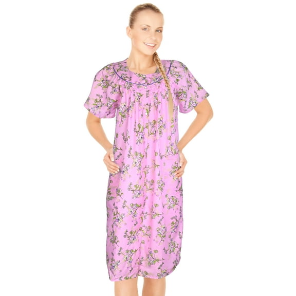 JEFFRICO House Dresses for Women with Pockets - Lightweight Breathable Short Sleeve Muumuu & Nightgowns - Snap Front Housecoat and Dusters for Women