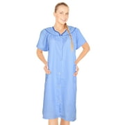 JEFFRICO House Dresses for Women with Pockets - Lightweight Breathable Short Sleeve Muumuu & Nightgowns - Snap Front Housecoat and Dusters for Women