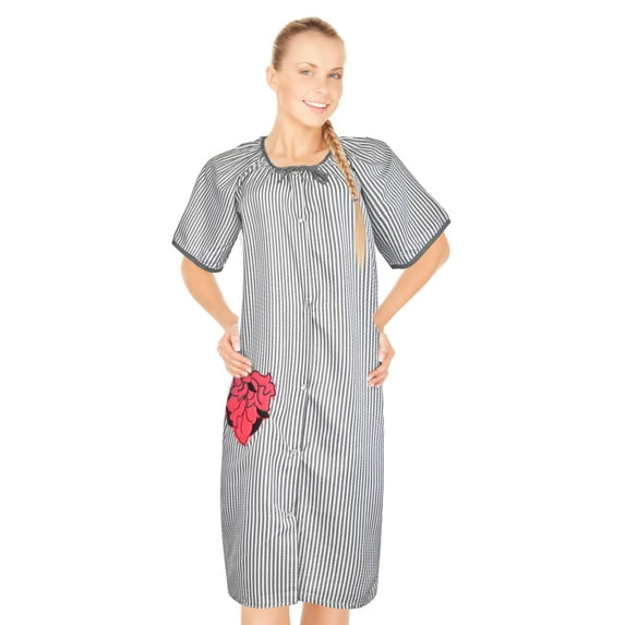 JEFFRICO House Dresses for Women with Pockets - Lightweight Breathable Short Sleeve Muumuu & Nightgowns - Snap Front Housecoat and Dusters for Women