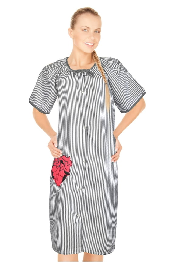 House Dresses for Women with Pockets - Lightweight Breathable Short Sleeve Muumuu & Nightgowns - Snap Front Housecoat and Dusters for Women