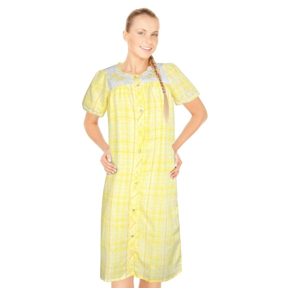 JEFFRICO House Dresses for Women with Pockets - Lightweight Breathable Short Sleeve Muumuu & Nightgowns - Snap Front Housecoat and Dusters for Women